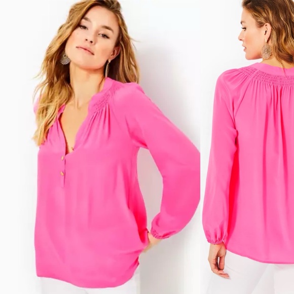 Lilly Pulitzer Elsa Silk Pink Coral Blouse - Picture 2 of 9